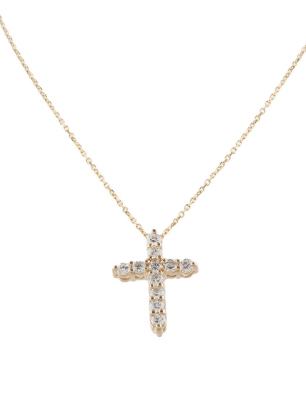 14k Solid Gold Diamond Cross Pendant Necklace